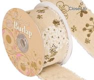 Eleganza Burlap Frayed Edge Illustrated Flower 50mm x 10m - Ribbons