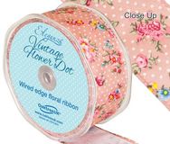 Eleganza Vintage Flower Dot Wire Edge 38mm x 10m Classic Pink No.07 - Ribbons