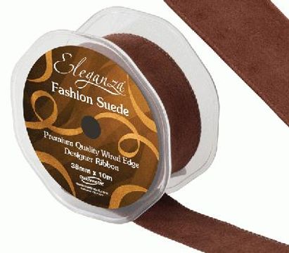 38mm Suede Wired Edge Ribbon Chocolate - Ribbons