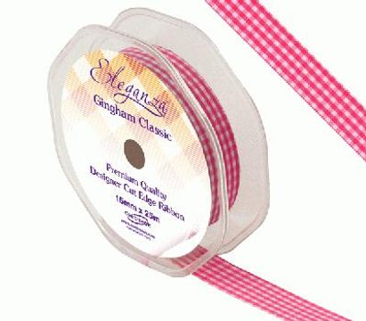 Eleganza Gingham Classic 15mm x 25m Fuchsia No.28 - Ribbons