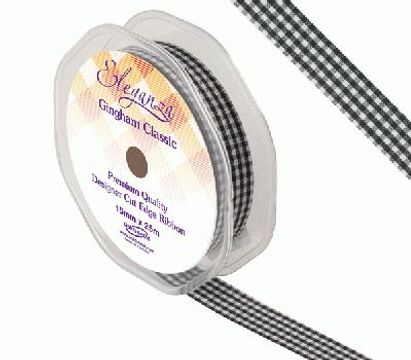 Eleganza Gingham Classic 15mm x 25m Black No.20 - Ribbons