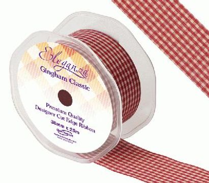 Eleganza Gingham Classic 38mm x 25m Burgundy No.17 - Ribbons