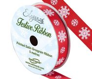 Eleganza Satin Grosgrain Snow Flake Red 15mm x 5m - Christmas Ribbon