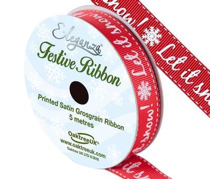 Eleganza Satin Grosgrain Let It Snow! Red 15mm x 5m - Christmas Ribbon