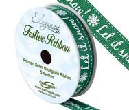 Eleganza Satin Grosgrain Let It Snow! Green 15mm x 5m - Christmas Ribbon