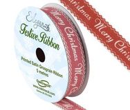 Eleganza Natural Cotton Merry Christmas Design No.358 Red 15mm x 5m - Christmas Ribbon