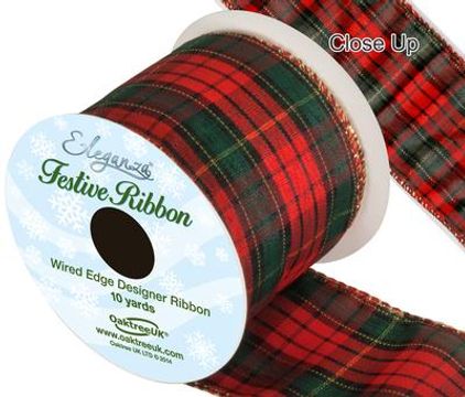 Eleganza Tartan Wired Edge Pattern No.274 10yds x 63mm - Christmas Ribbon