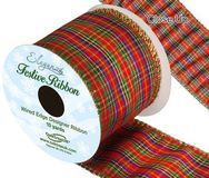 Eleganza Tartan Wired Edge Pattern No.276 10yds x 63mm - Christmas Ribbon