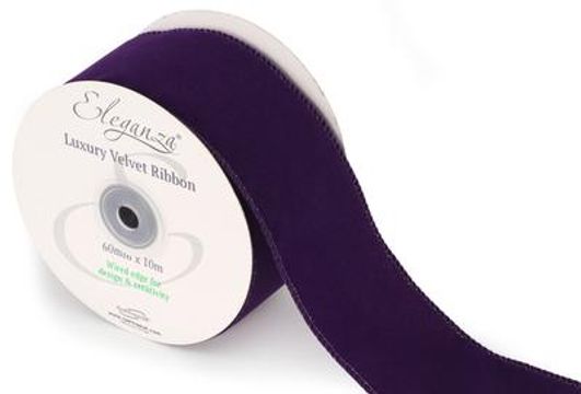 Eleganza Velvet Ribbon with Wired Edge Purple No.36 60mm x 9.1m - Christmas Ribbon