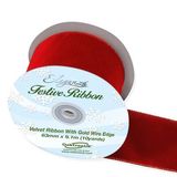 Eleganza Velvet Ribbon with Wired Edge Burgundy No.17 100mm x 10m - Christmas Ribbon