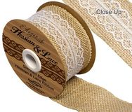 Woven Edge Hessian & Lace 50mm x 5yds White No.1 - Ribbons