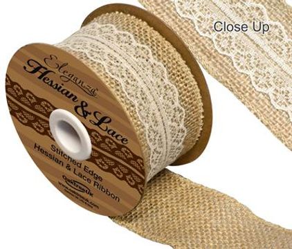 Woven Edge Hessian & Lace 50mm x 5yds Ivory No.61 - Ribbons