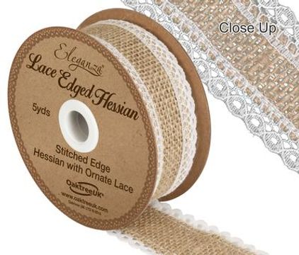 Eleganza Lace Edge Hessian 36mm x 5yards Natural/White - Ribbons