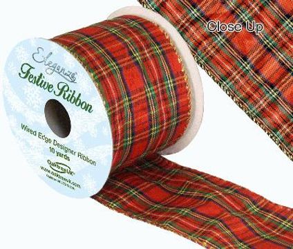 Eleganza Tartan Wired Edge Pattern No. 272 10yds x 63mm - Christmas Ribbon