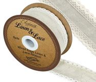 Linen and Lace Wired Edge Pattern No.356 50mm x 5yds Ivory No.61 - Ribbons