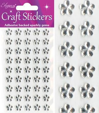 Eleganza Craft Stickers Small Flower x 45pcs Clear/Silver No.43 - Craft