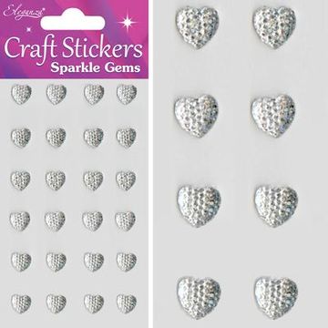 Eleganza Stickers Sparkle Gem Hearts 10mm x 24pcs Clear/Silver No.43 - Craft