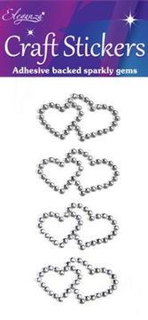 Eleganza Craft Stickers Diamante Double Open heart 4pcs Silver No.24 - Craft