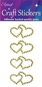 Eleganza Craft Stickers Diamante Double Open heart 4pcs Gold No.35 - Craft