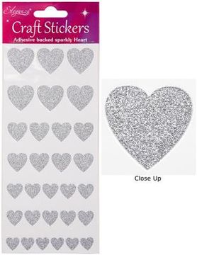 Eleganza Craft Stickers Glitter Hearts Assortment Silver No.24 - Craft