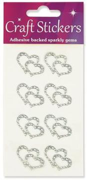 Eleganza Craft Sticker 8pcs Double heart with Diamante Iridescent No.42 - Craft