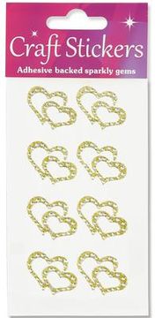 Eleganza Craft Sticker 8pcs Double Heart Diamante Gold - Craft