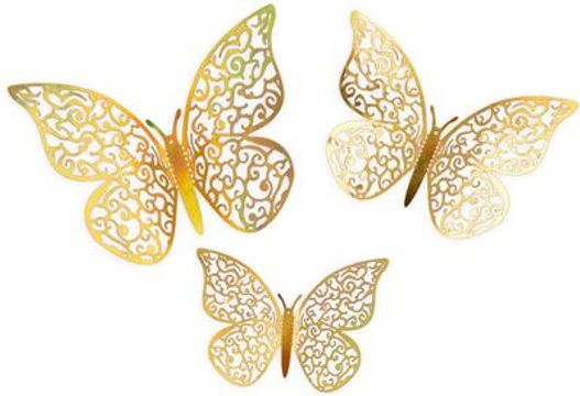 3D Adhesive Butterflies x 12 Gold Iridescent - Craft