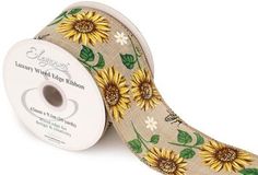 Eleganza Wired Edge Ribbon Bee and Sunflower Natural 63mm x 9.1m Design.424 - Ribbons