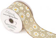 Eleganza Wired Edge Ribbon White Daisies on Natural 63mm x 9.1m Design.427 - Ribbons