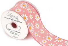 Eleganza Wired Edge Ribbon White Daisies on Pink 63mm x 9.1m Design.427 - Ribbons