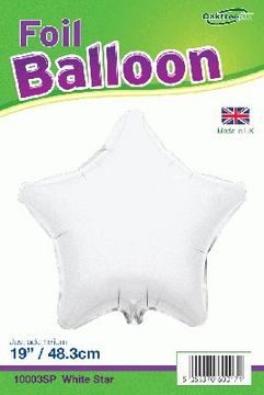 Oaktree 19inch White Star Packaged - Foil Balloons