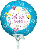 4inch Butterflies & Swirls Get Well  (Flat) - Foil Balloons