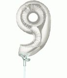 Megaloon Jrs 14inch Number 9 Silver packaged - Foil Balloons