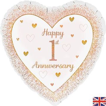 Oaktree 18inch Happy 1st Anniversary Heart Rose Gold - Foil Balloons