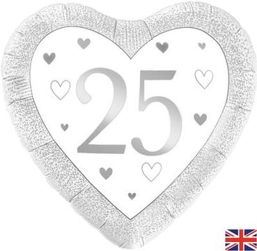 Oaktree 18inch Happy 25th Anniversary Heart Silver - Foil Balloons
