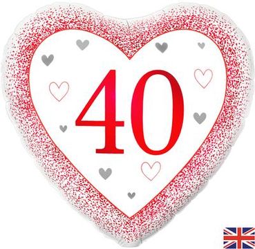 Oaktree 18inch Happy 40th Anniversary Heart Ruby - Foil Balloons