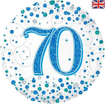 Oaktree 18inch 70th Sparkling Fizz Birthday Blue Holographic - Foil Balloons