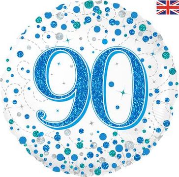 Oaktree 18inch 90th Sparkling Fizz Birthday Blue Holographic - Foil Balloons