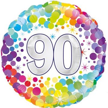 Oaktree 18inch 90th Colourful Confetti Birthday - Foil Balloons