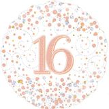 Oaktree 18inch 16th Sparkling Fizz Birthday White & Rose Gold Holographic - Foil Balloons