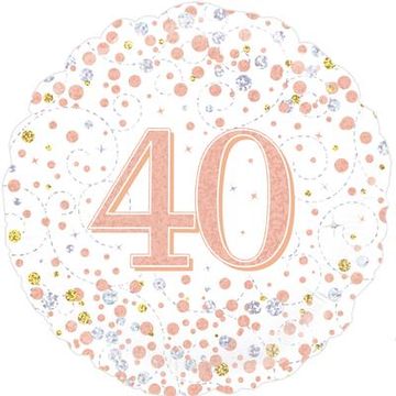 Oaktree 18inch 40th Sparkling Fizz Birthday White & Rose Gold Holographic - Foil Balloons