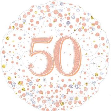 Oaktree 18inch 50th Sparkling Fizz Birthday White & Rose Gold Holographic - Foil Balloons