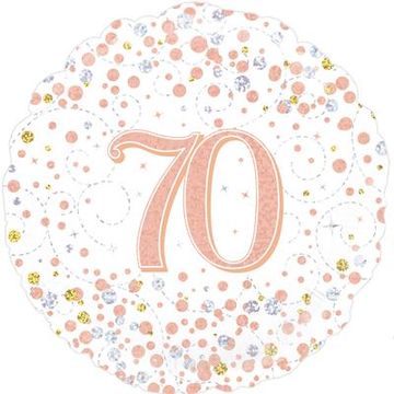 Oaktree 18inch 70th Sparkling Fizz Birthday White & Rose Gold Holographic - Foil Balloons