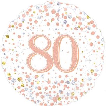 Oaktree 18inch 80th Sparkling Fizz Birthday White & Rose Gold Holographic - Foil Balloons