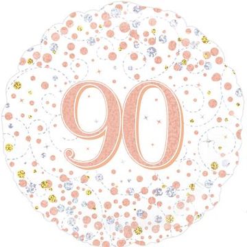 Oaktree 18inch 90th Sparkling Fizz Birthday White & Rose Gold Holographic - Foil Balloons