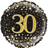 Oaktree 18inch 30th Sparkling Fizz Birthday Black & Gold Holographic - Foil Balloons