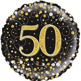 Oaktree 18inch 50th Sparkling Fizz Birthday Black & Gold Holographic - Foil Balloons