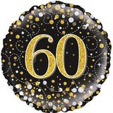 Oaktree 18inch 60th Sparkling Fizz Birthday Black & Gold Holographic - Foil Balloons