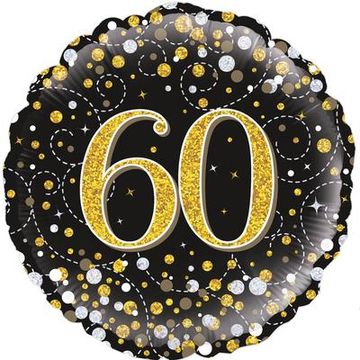 Oaktree 18inch 60th Sparkling Fizz Birthday Black & Gold Holographic - Foil Balloons