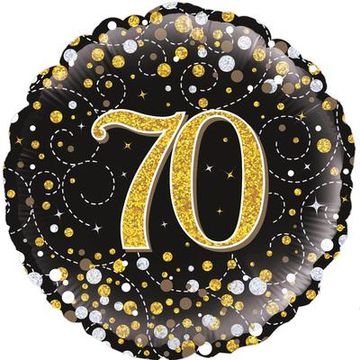 Oaktree 18inch 70th Sparkling Fizz Birthday Black & Gold Holographic - Foil Balloons